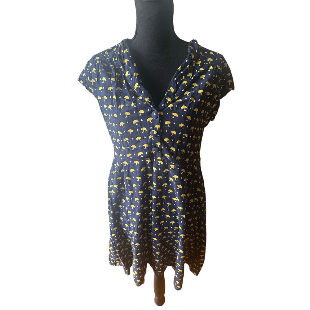 Circus Umbrella Print Dress 14 Navy Yellow Novelty Retro Chic Style Dress